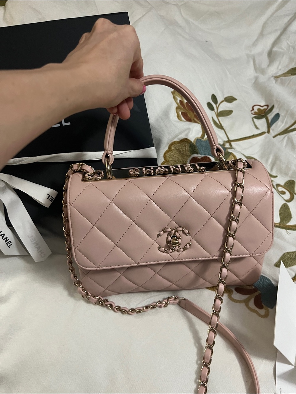 CHANEL Blush Pink Quilted Top-Handle Shoulder Bag